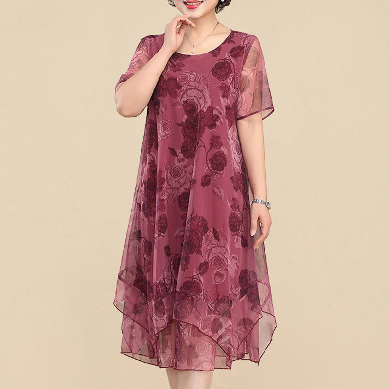 Summer Clothing For 70 Year Old Woman - NEW O-Neck Short Sleeve Dresses Vintage