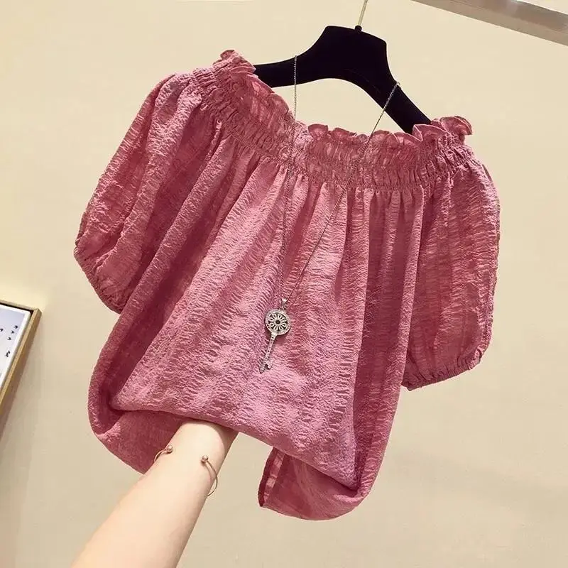 Summer Rose Clothing - Rose Red casual slash neck puff