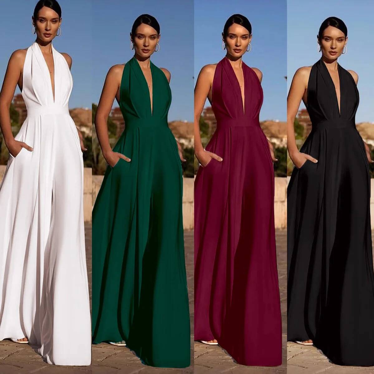 Summer Clothing For 70 Year Old Woman - Office Lady Sexy Deep-V Jumpsuit Women's