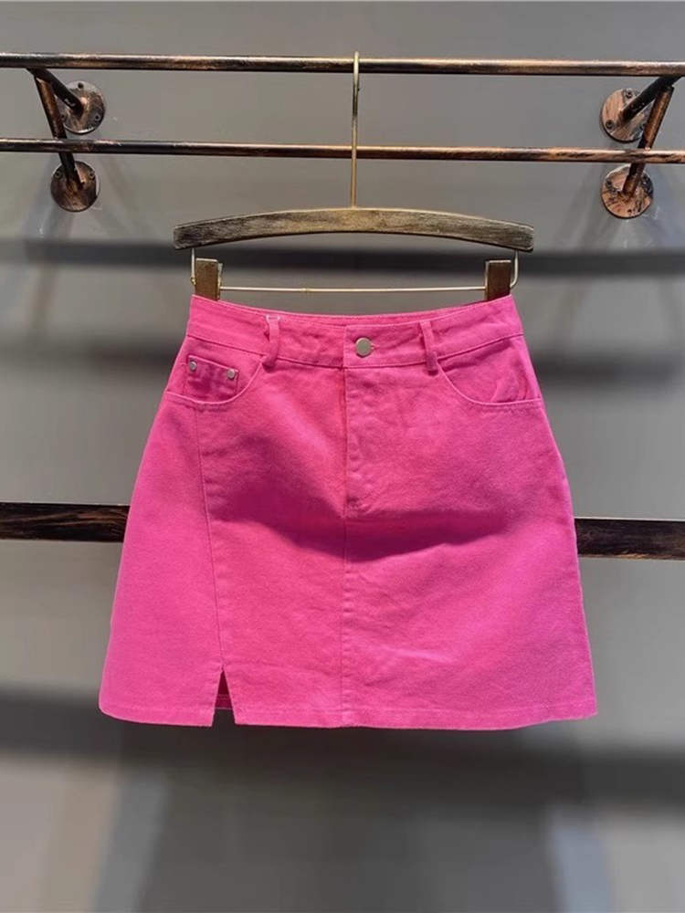 Summer Rose Clothing - Rose Red Split Denim Skirt High