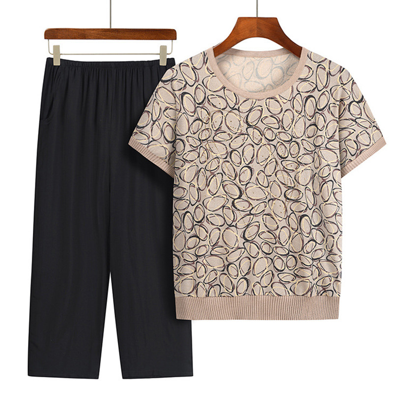 Summer Clothing For 70 Year Old Woman - Casual Summer Grandma Two-Piece Suit Middle-Aged