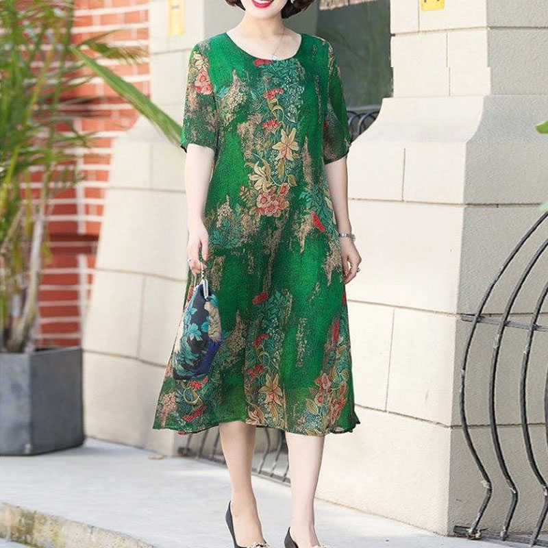 Summer Clothing For 70 Year Old Woman - Fashion Irregular Midi Dress Vintage Floral