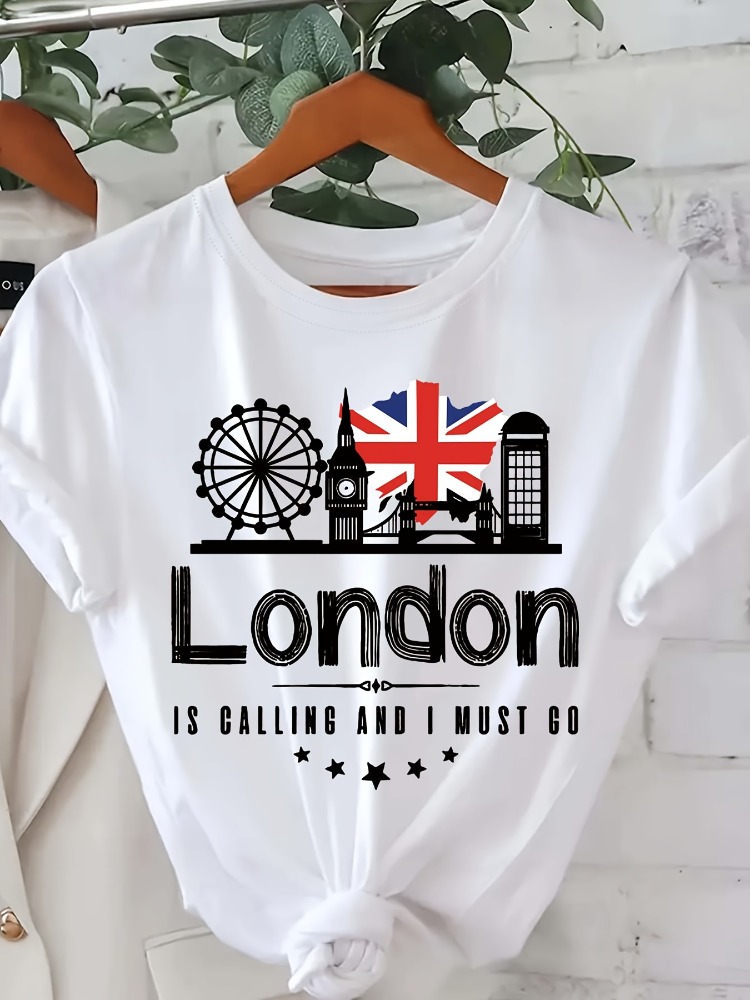London Letter Print Women's T- - Summer Clothing London recension och pris