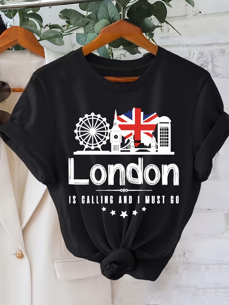 London Letter Print Women's T- - Summer Clothing London recension och pris