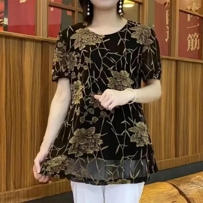 New Floral Bright silk Gauze p - Summer Clothing For 70 Year Old Woman recension och pris