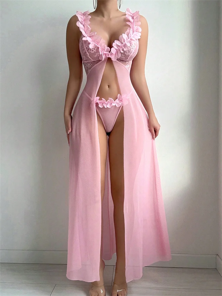 Pink Floral Lace See Through N - Summer Clothing Sale recension och pris