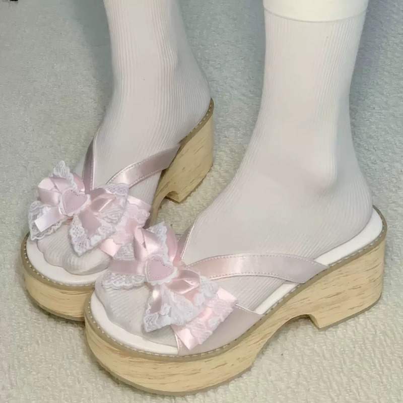 Sweet Bow Wood Grain Thick Bot - Summer Clothing Sale recension och pris