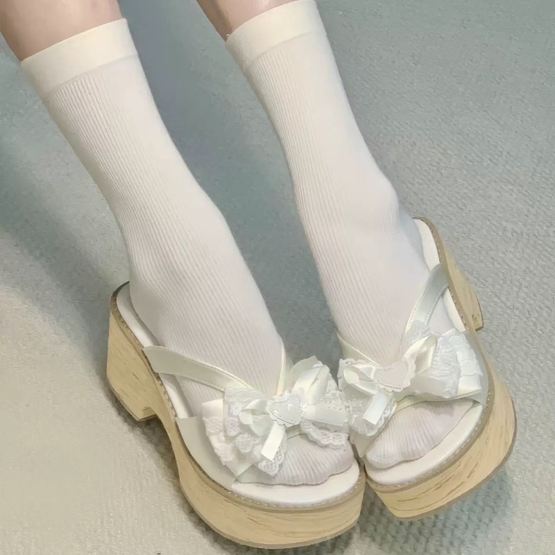 Sweet Bow Wood Grain Thick Bot - Summer Clothing Sale recension och pris