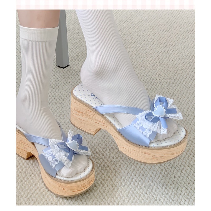Sweet Bow Wood Grain Thick Bot - Summer Clothing Sale recension och pris
