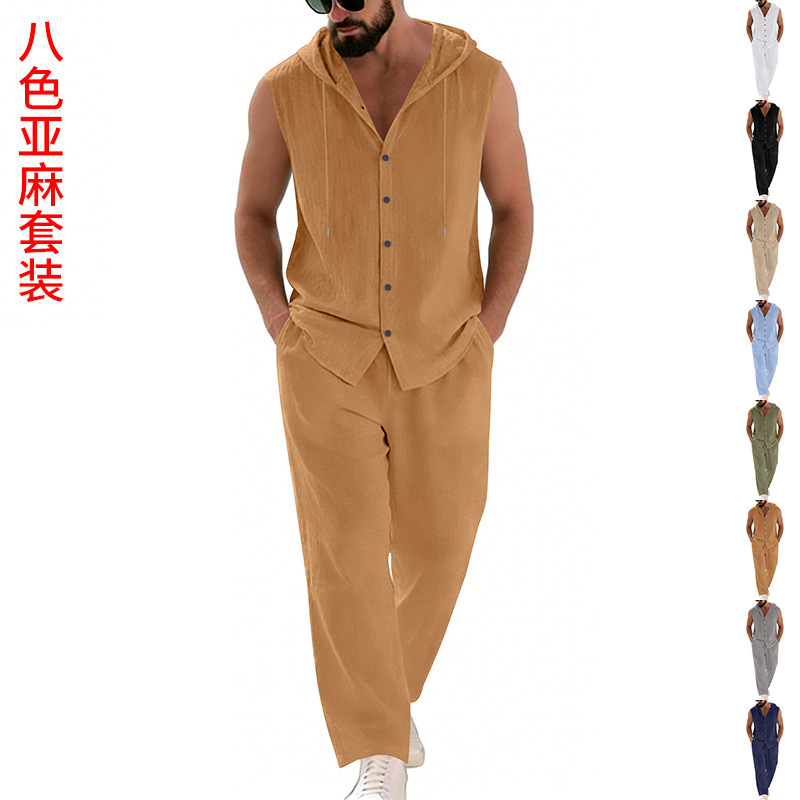Men's Casual Linen Suit Hooded - Summer Clothing Sets Men recension och pris