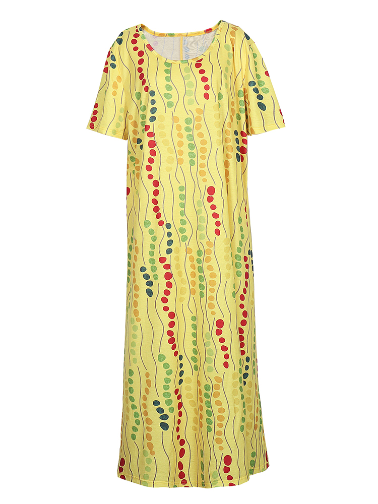 Plus Size Yellow Printed Midi  - Summer Clothing For Older Women recension och pris