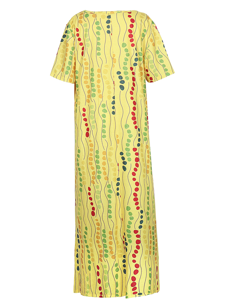 Plus Size Yellow Printed Midi  - Summer Clothing For Older Women recension och pris