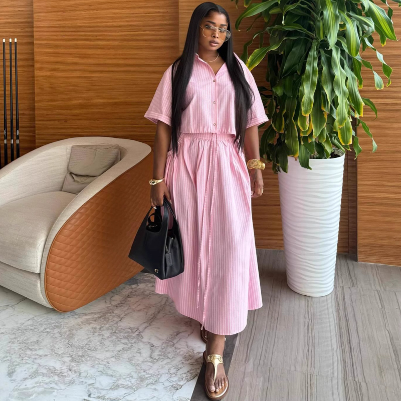 Women Summer Dress Lapel Singl - Summer Clothing For Older Women recension och pris